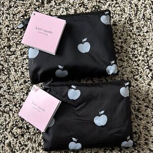 NWT 2 Kate Spade Black Apple Print Reusable Bags